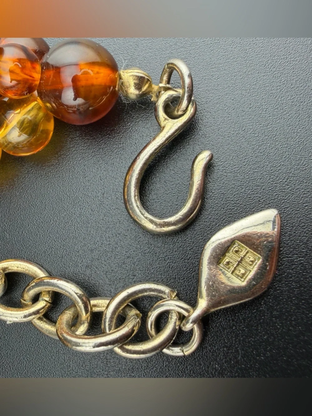 Vintage Givenchy 4-Strand Faux Amber & Baroque Pearl Necklace